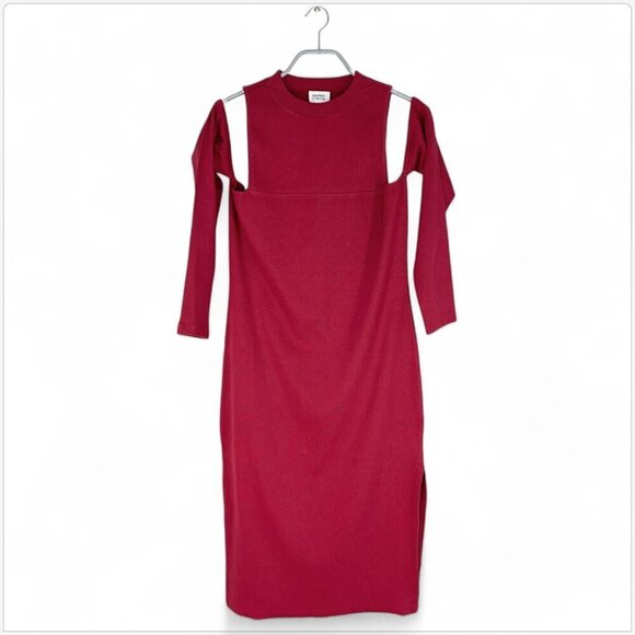The Drop Rhubarb Red Cutout Shoulder Midi Rib Dress by @ signedblake NWT NEW XXL - Picture 5 of 7